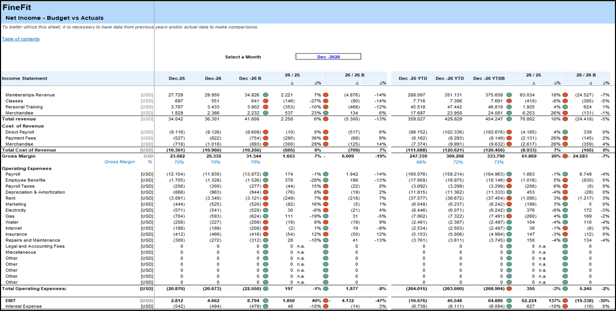 Gym Financial Model and Budget Control