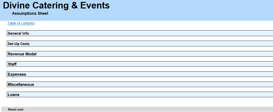 Catering and Ballroom Rental Financial Model - Google Sheets