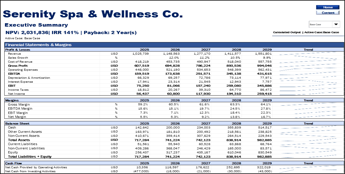 Spa & Wellness Center Financial Model