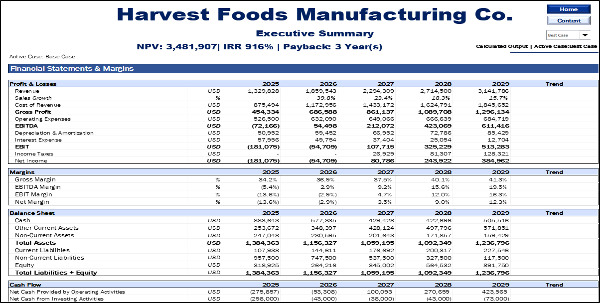 Food Manufacturing Financial Model
