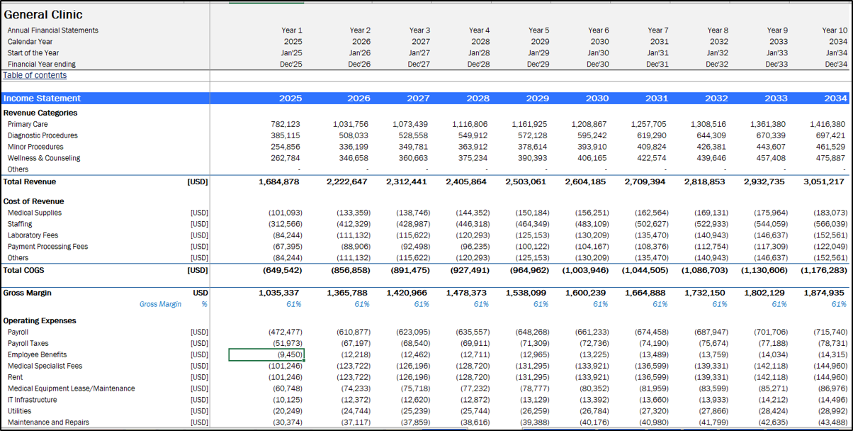 Medical Clinic Financial Model