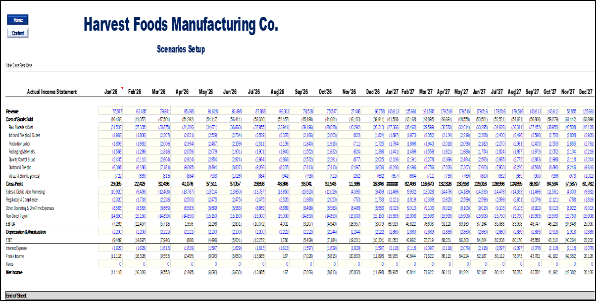 Food Manufacturing Financial Model