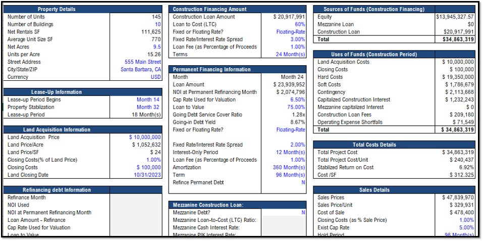 Real Estate - Multi Family Development Excel Model